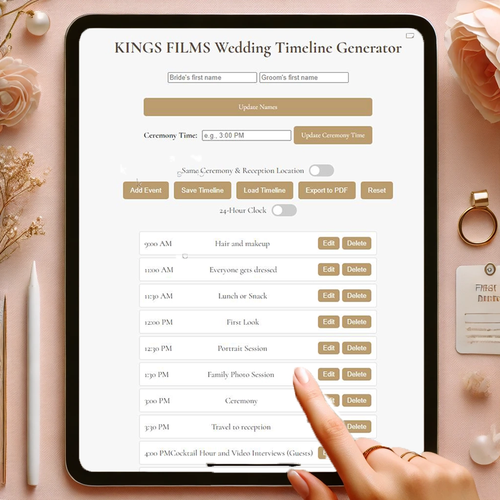 a hand pointing at a screen with an editable timeline on it