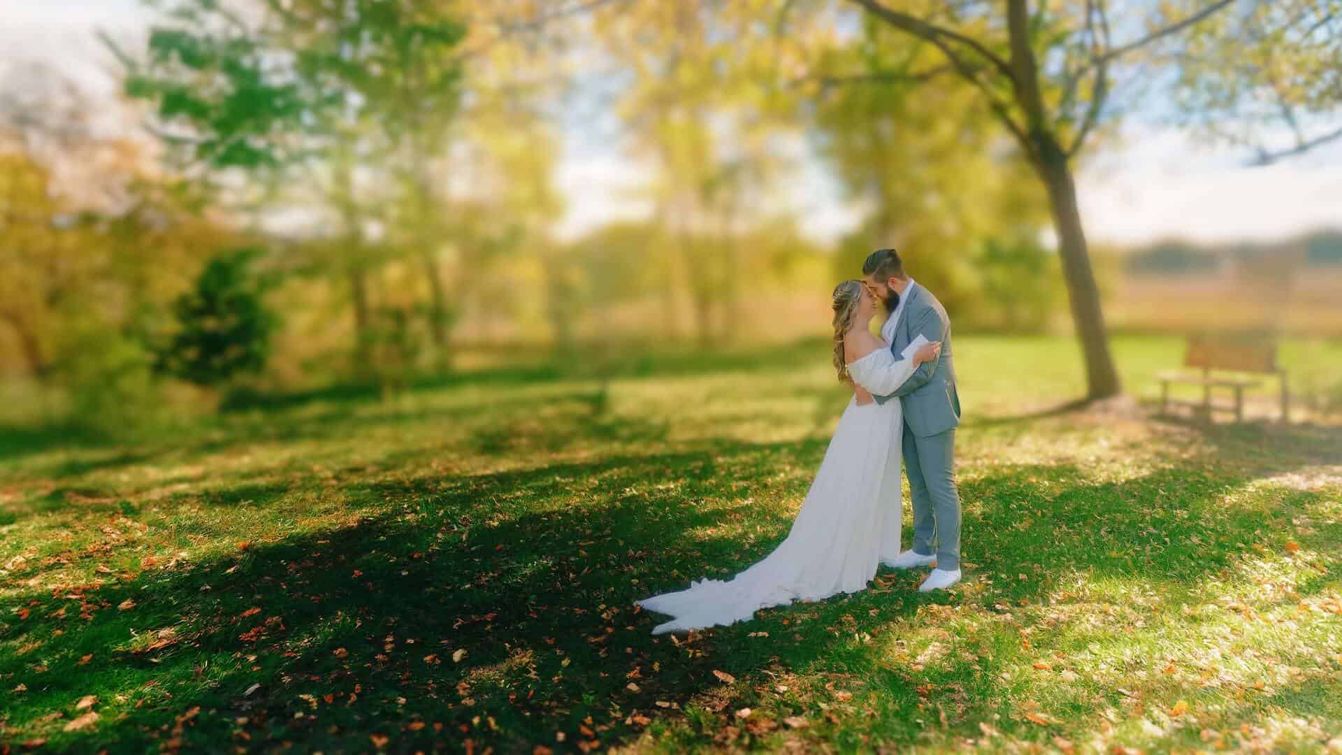 bride and groom hugging at the erickson farmstead venue