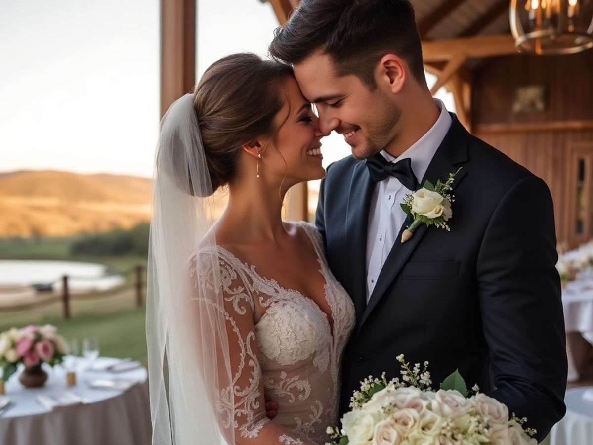 Bridal couple with elegant decorations at Pondview Farm Wedding Venue.