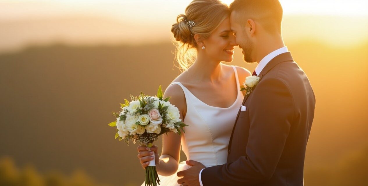 Blue Haven Barn And Gardens bride and groom during golden hour