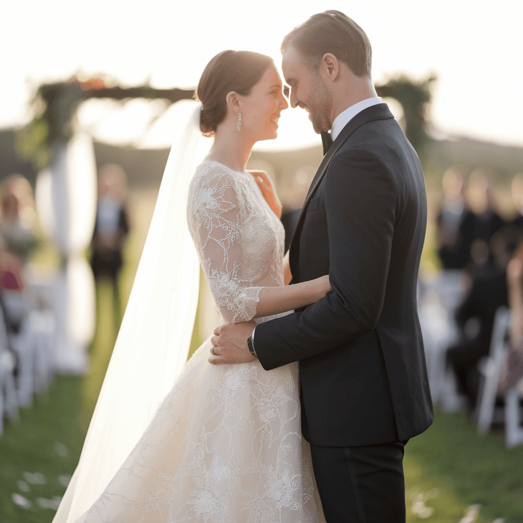 couple at outdoor ceremony at oak view weddings and events venue
