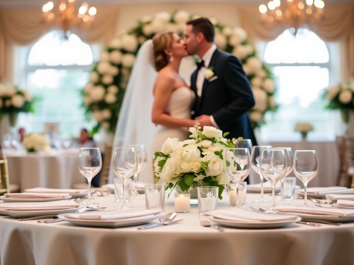 Brides and grooms at the american swedish institute with wedding decorations in soft focus.